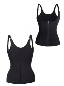 1 Pieza Body Deportivo De Látex Con Cremallera Y Espalda Descubierta Para Mujeres, Corsé De Entrenador De Cintura Modelador - Negro - Ver 6