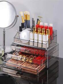 1 件亞克力透明抽屜式化妝品和珠寶收納展示架 - 高端完美桌面收納盒,適合口紅、眼影、氣墊和護膚品等美容產品 - 灰色 - 查看 1