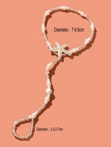 Starfish Decor Beaded Mittens Anklet - White - View 3