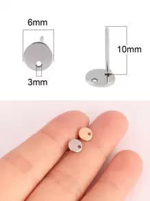 20pcs Stainless Steel Earrings Findings Geometric Round Stud Earrings Posts For DIY Earring Jewelry Making Accessories - Silver - View 3