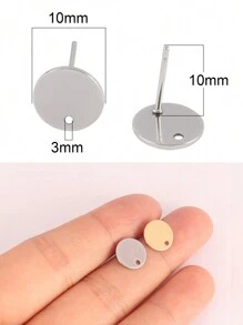 20pcs Stainless Steel Earrings Findings Geometric Round Stud Earrings Posts For DIY Earring Jewelry Making Accessories - Silver - View 5