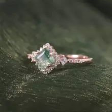 1入組公主方形切割天然石頭925純銀訂婚戒指,禮品適合女士