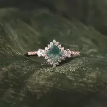 1入組公主方形切割天然石頭925純銀訂婚戒指,禮品適合女士