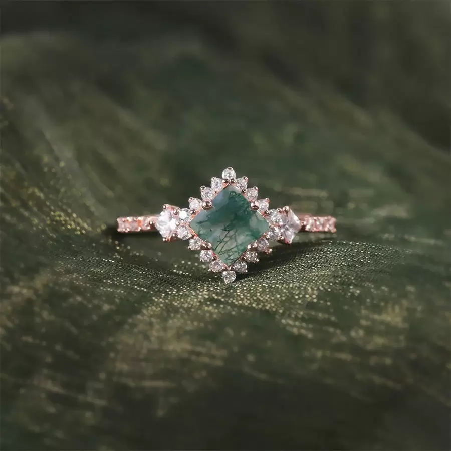 1入組公主方形切割天然石頭925純銀訂婚戒指,禮品適合女士