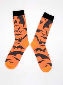 男士萬聖節蝙蝠圖案中筒襪 - 彩色 - 查看 2