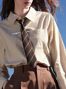 1 件女士领带，韩式和日式学院风，无领带设计，休闲学生制服配饰女士配饰 - 咖啡棕 - 查看 2