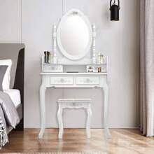 4-Drawer Removable Mirror Dresser Vanity Table White - trắng - Xem 2