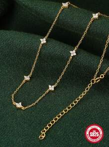 1入組S925純銀北極星吊墜項鍊，女性約會精品珠寶假期必備 - 金色 - 查看 7