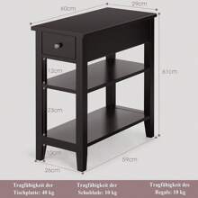 Bedside Table With 3 Levels, Side Table With Drawer & 2 Open Shelves, Modern Bedside Table For Bedroom, Living Room, Narrow And Space-Saving, Choice Of Colors - 咖啡棕 - 查看 4