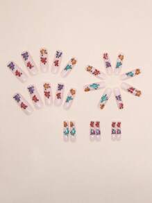 24入組可愛的有色棺材形狀指甲藝術套裝,帶有珍珠光澤和閃粉,適合派對、跳舞和日常穿著 - 彩色 - 查看 3