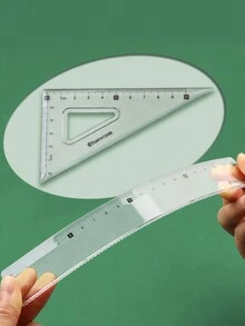 20厘米尺子考试套装，学生专用，包括三角尺、量角器、圆规和带波浪边的透明尺。 - 白色 - 查看 7