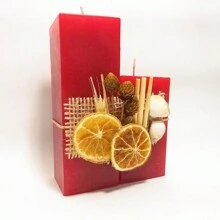 Vela Decorativa Conjunto com 2 Velas Quadrada P/M Decorada com Laranja - Vermelho - Visão 2