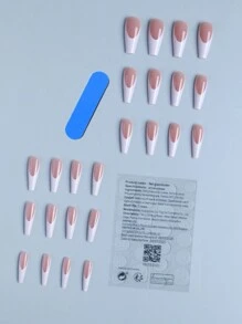 Nâng cấp vẻ ngoài của bạn với 24 chiếc Móng tay giả dài màu trắng kiểu Pháp & 1 tờ băng dính & 1 chiếc Dũa móng tay Pháp Đầu ấn vào móng tay Đồ dùng làm móng - Nhiều màu - Xem 2