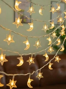 1 szt. 1,5/3/6 m 10/20/40 Led Star & Moon Fairy String Lights, ciepła biel, do biwakowania na zewnątrz, namiotu, pokoju, festiwali, romantycznej dekoracji, atmosfery, układu sceny, świątecznego wystroju, świątecznego prezentu, święta dziękczynienia, ozdoby choinkowe, świątecznego światła, wystroju sypialni, wystroju domu, dekoracji imprezowych, świąt, festiwalu, wystroju pokoju