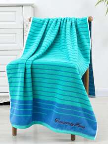 时尚条纹浴巾 简约风格 柔软吸水 70*140cm 淋浴巾 适用于美容院、酒店运动、家居必需品、毛巾、护肤 - 海軍藍 - 查看 3