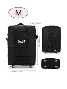 黑色多款簡約字母圖案大容量可摺疊三層行李箱,帶輪子,適用於搬遷、商務出差、旅行、學生宿舍衣物收納袋,是學生返校的最佳禮物,可用來存放衣物、被子和旅行用品 - 黑色 - 查看 6