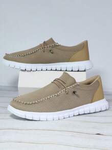 Zapatos Casuales Para Hombre, Mocasines, Zapatos Náuticos, Zapatillas De Deporte, Zapatos Planos De Moda Y Ocio Que Se Pueden Poner Sin Atar - Caqui - Ver 3