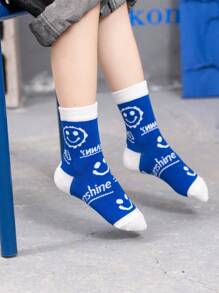 5 Chicos azul de cuadros de rayas diseño bloquear color con diseño de letra elástico cómodo Calcetines hasta mitad de pantorrilla , Fin de la primavera deporte informal estilo para para niños Zapatos de atletismo , de niño de moda de moda invierno Calcetines - Multicolor - Ver 3