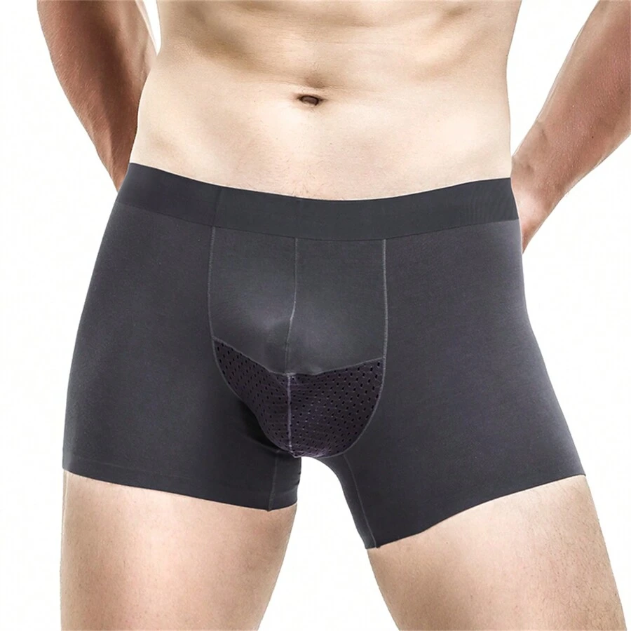 Men's Ice Silk Pouch Trunk Or Boxer Shorts, 1pc - Grey - View 1