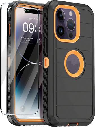 أغطية هواتف آيفون للرجال، حماية كاملة متينة ومقاومة للصدمات من ثلاث طبقات، مقاومة للأتربة والسقوط مع غشاء زجاجي مقسى، متوافقة مع هواتف آيفون