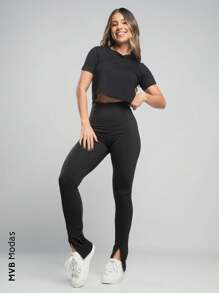 Calça Termica Flanelada Peluciada Montaria Cintura Alta Flare MVB Modas - Preto - Visão 4