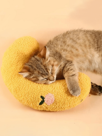 1入貓用枕頭,u形柔軟毛茸茸貓枕頭,貓床枕頭,超柔軟寵物枕頭,適用於室內貓和小狗,改善睡眠質量