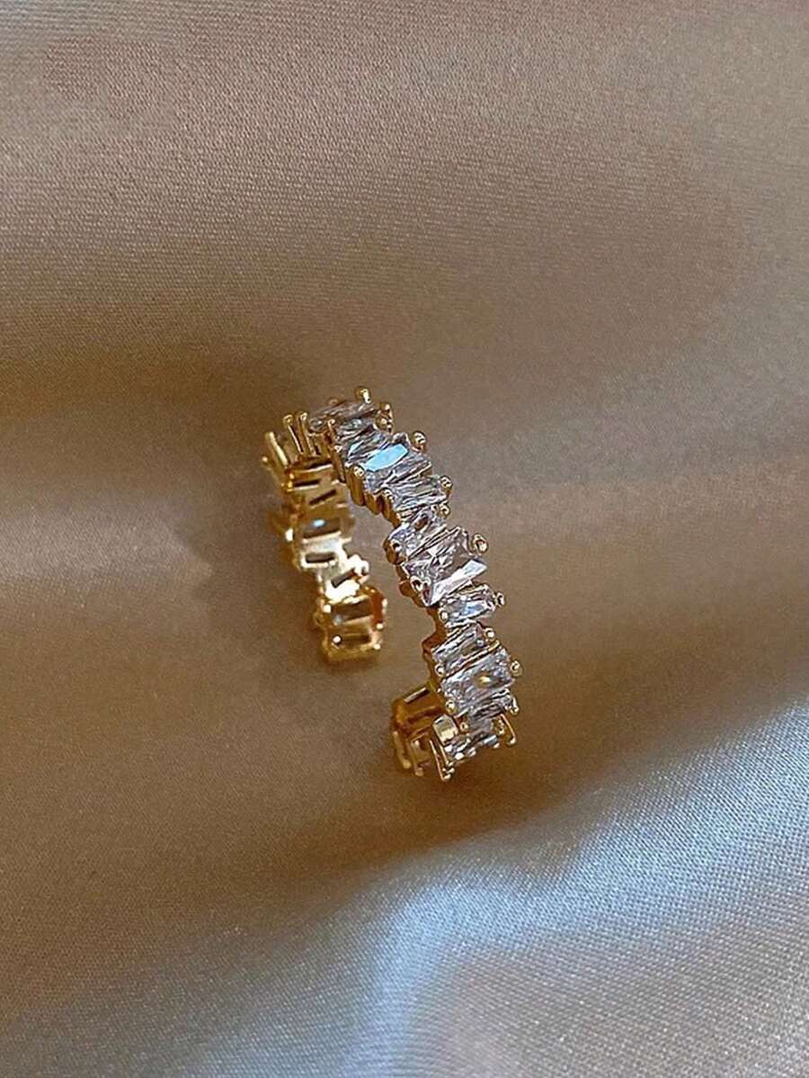 1個新娘伴娘可調節開口戒指，帶有階梯設計和反光效果，適合婚禮、情侶、約會、日常穿著皇家風格 - 金色 - 查看 1