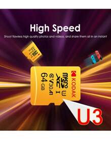 Kodak KODAK U3 Micro SDHC SDXC Card TF Flash Card UHS-I V30 Class10 Memory Card 64GB For Phone Drone Car