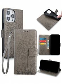 keyunfei 1 chiếc ốp lưng kiêm ví đựng thẻ chống rơi, họa tiết vân cây màu xám, có chân đế và dây đeo da kèm khóa, tương thích với Apple 14/A12/P20 Lite/Poco X5/Redmi Note 10s/Realme C11 2021/Oppo A16/Honor X9a 5g/ Nord Ce 2 Lite 5g. Phiên bản quốc tế, không phải phiên bản nội địa. - Xám - Xem 1