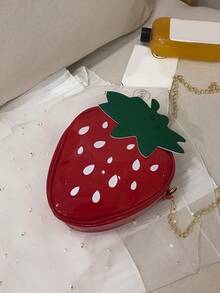 Mini Cute Cartoon Strawberry Shape Pu Leather Crossbody Shoulder Bag With Chain Strap For Girls - Red - View 3