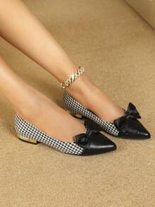 時尚多用途平底鞋帶電鍍跟和蝴蝶結裝飾用品 - 黑與白 - 查看 1