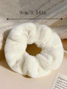 4条装女士冬季加厚纯色毛绒发圈，弹性发绳，时尚百搭，适合日常佩戴、化妆、装扮和休闲服饰搭配，粉色发圈，可扎马尾辫。 - 彩色 - 查看 3