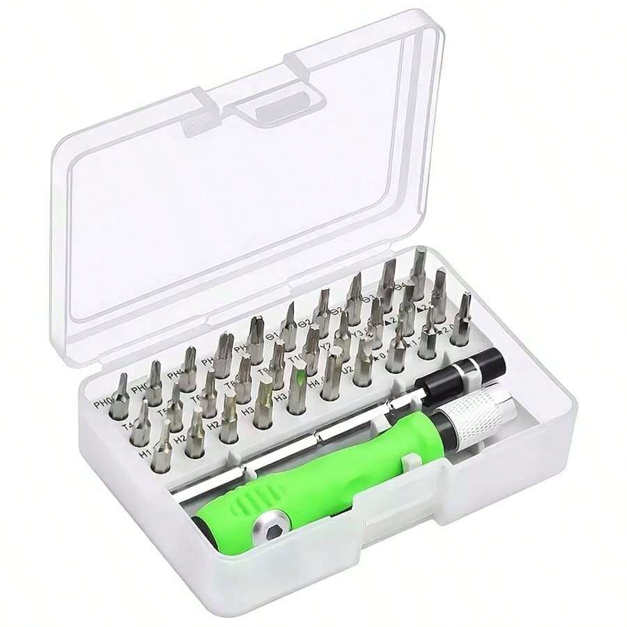 Juego De Herramientas De Destornilladores De Precisión De 32 En 1, Kit De Herramientas De Reparación Mini Con Estuche De Plástico, Accesorio De Destornillador Con Mango Antideslizante, Polo Ajustable, Herramientas De Reparación De Trabajo Magnético Para Electrónica, Laptop, Pc, Teléfono Móvil - Plateado - Ver 1