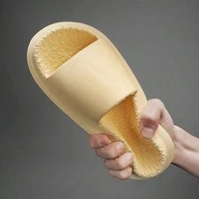 1 Par Chinelas De Baño Antideslizantes Para Mujer, Suela De Palomitas De Maíz Suave, Sandalias Abiertas Para Interiores - Beis - Ver 7