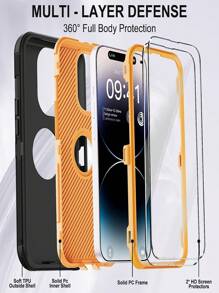 男士 iPhone 手机壳 重型防震全身保护 3 层防尘/防摔手机壳 带钢化玻璃膜，兼容 iPhone - 彩色 - 查看 3