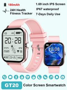 Gt20 Smart Watch With Full Screen Touch, Call Function, Step & Heart Rate & Blood Pressure Monitoring For Sports - Pink - View 1