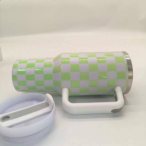 CHECKERED 40 OZ DRINK TUMBLER WITH LID AND STRAW SHEIN