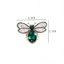 1pc Fashionable Hollow Out Bee & Rhinestone & Gemstone Decor Brooch Pin, Suit Accessory - Green - View 3