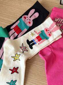 5 Pairs Of Early Autumn Ins Style Cute Cartoon Rabbit Mid-calf Socks For Everyday Life - Multicolor - View 3