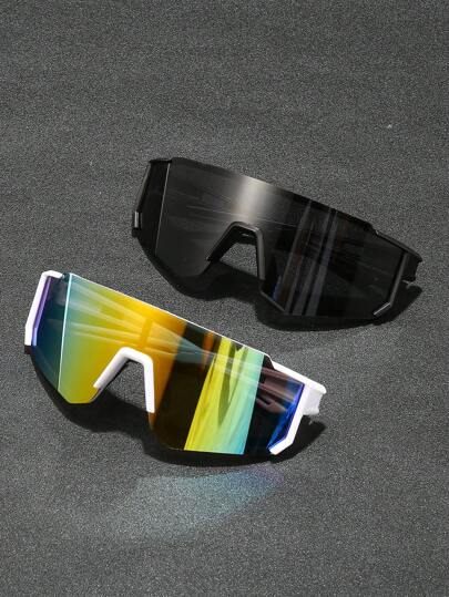 2pcs/Set Men's Plastic Sports Wrap-Around Y2K Style Decorative Fashion , Suitable For Daily Wear, Photography, Shopping, Cycling, Skiing, Etc. Party, School, Beach Accessory Glasses, Essential For Summer Beach Vacation, Outdoor Activities, Travel