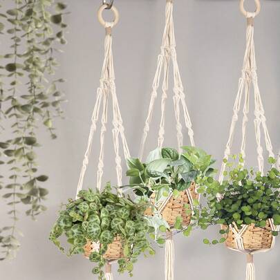 1pc/2pcs Bohemian Handmade Colorful Cotton Rope Woven Hanging Basket, Multipurpose Net Bag (Plant Pot Not Included)