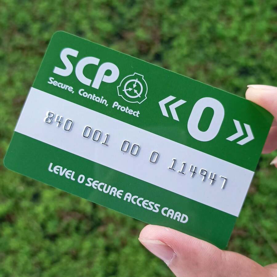 SCP Secure.Contain.Protect 1 Tarjeta De Autorización De Seguridad De Nivel 0 De La Fundación Scp Para Cosplay, Juegos De Rol Y Nivel De Acceso - Verde - Ver 1
