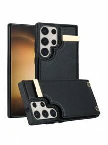 Compatible With Samsung Galaxy Compatible With IPhone Ultra Luxury Leather Phone Case With Card Slot Stand Covers - Black - View 3