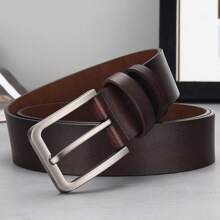 Men's Genuine Cowhide Leather Belt With Pin Buckle And Holes For Pants - Coffee Brown - View 1