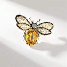 1pc Fashionable Rhinestone & Gemstone Decor Hollow Out Bee Insect Brooch, Suit Accessory Pin - Yellow - View 2