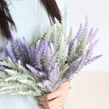 1pc Purple Plastic Lavender Bouquet Artificial Flowers For Diy Crafts, Wedding Decorations And Provencal Style Home Display, Height: 37cm - Purple - View 9