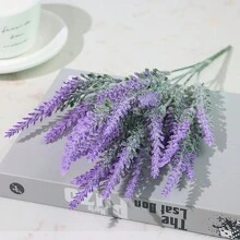 1pc Purple Plastic Lavender Bouquet Artificial Flowers For Diy Crafts, Wedding Decorations And Provencal Style Home Display, Height: 37cm - Purple - View 4