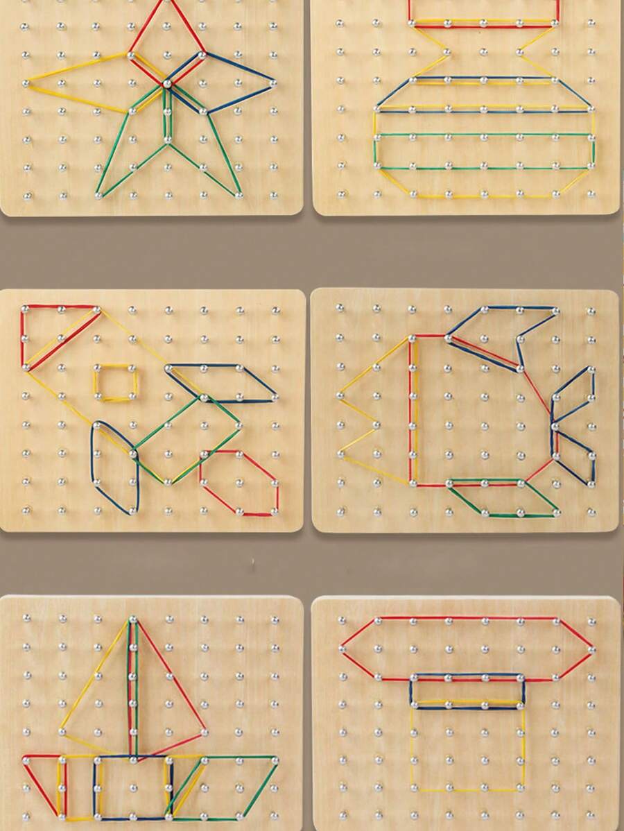 Wooden Geoboard With Rubber Bands, Graphical Math Pattern Blocks Geo