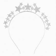 1pc Asymmetric Circle & Star Decor Headband With Rhinestones, Suitable For Wedding Party And Daily Use Elegant Tiaras - Silver - View 1