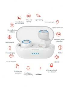 Auriculares Inalámbricos Con Cancelación De Ruido Enc Con Caja De Carga Mini, Tecnología De Auriculares De Huella Dactilar 3d, Emparejamiento Inteligente, Apto Para Deportes, Música, Juegos Y Deportes Electrónicos. 5,3 Con Calidad De Sonido Hifi De Alta Definición, Admite Estilos De Uso De Oreja Única Y Doble, Baja Latencia, Larga Duración De Batería, Resistente Al Agua Y Al Sudor. Compatible Con Todos Los Dispositivos, Auriculares True Wireless In-ear - Azul y blanco - Ver 8